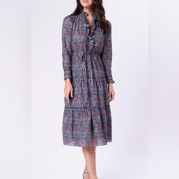 La Vie Rebecca Taylor Dresses & Skirts - La Vie Rebecca Taylor Lilou Long Sleeve Ruffle Dress In Midnight Navy